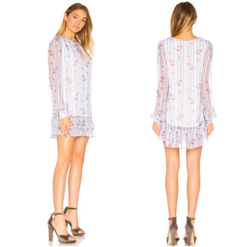 Majorelle REVOLVE Striped Floral Ruffle Long Sleeve Cecilia Country Dress Sz S